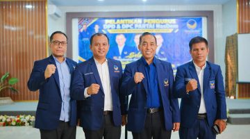 Ketua DPW Partai NasDem NTB, H. Mori Hanafi, Bersama Pengurus DPD dan DPW Partai NasDem di Kabupaten Bima Dalam Pelantikan di Hotel Mutmainnah, Kota Bima, Senin (19/10/2026).
