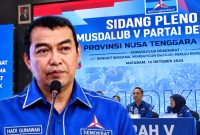 Eks Kapolda NTB Irjen Pol (Purn) Hadi Gunawan Terpilih Secara Aklamasi Sebagai Calon Ketua DPD Partai Demokrat NTB Periode 2026-2031 Dalam Musdalub di Mataram, Jumat (16/10/2026).