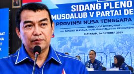 Eks Kapolda NTB Irjen Pol (Purn) Hadi Gunawan Terpilih Secara Aklamasi Sebagai Calon Ketua DPD Partai Demokrat NTB Periode 2026-2031 Dalam Musdalub di Mataram, Jumat (16/10/2026).